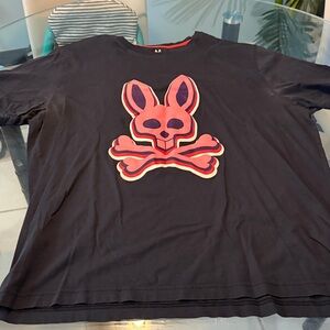 Psycho Bunny Black Tee with Pink Bunny Skull